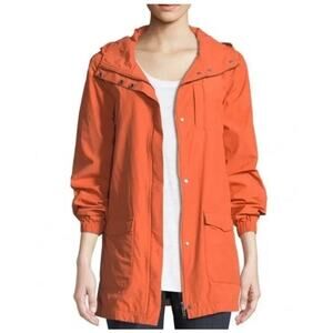 Women's Eileen Fisher Orange Organic Cotton Nylon Hooded Jacket Coat Sz Large